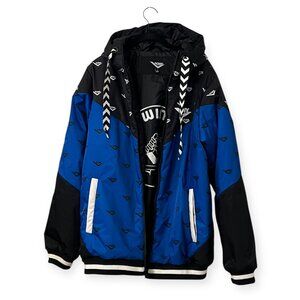 PONY Windbreaker Jacket Men’s Small Blue Black Full Zip Hooded Logo Print Lined